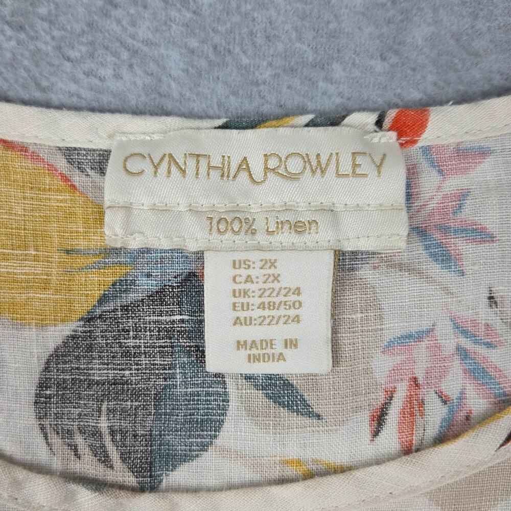 Cynthia Rowley Womens 2X Cream Color Tropical Floral 100% Linen Top - Picture 5 of 8
